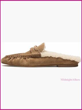 Suede Penny Mules with Faux Fur Lining Slip-on Loafers Comfortable Flat Shoes